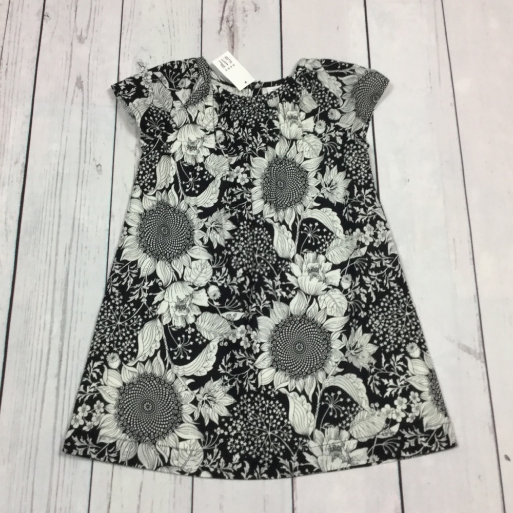 Gap Girls 2T or 3T Black White Sunflower Dress